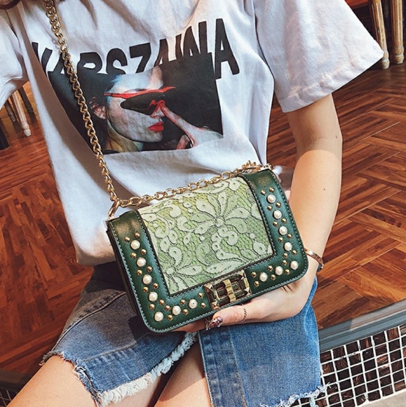 Studded Lace Detail Sling Purse - Picture 6 of 6